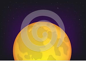 Surermoon, full moon and th starry night sky, horizontal vector illustration