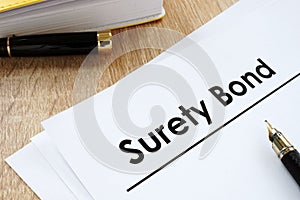 Surety bond form on a table.