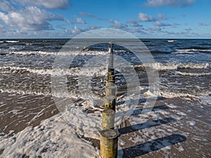 The surf of Baltic Sea in Poland