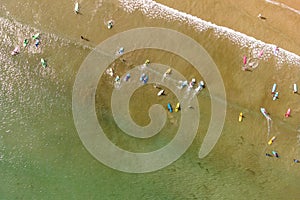 Surf learners in Hendaye, Basque Country, France