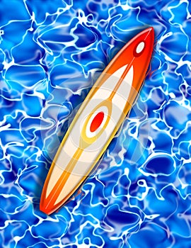 Surf board on Blue Water Illustration