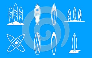 Surf board icon blue set vector