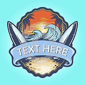 Surf Board Logo Landscape Vintage