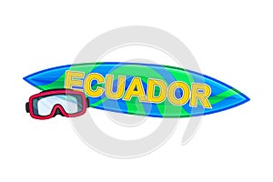 Surf Board with Watersport Goggles as Ecuador Attribute Vector Illustration