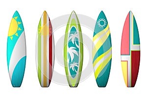 Surf boards designs. Vector surfboard coloring set