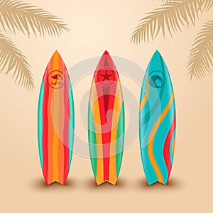 Surf boards with different design. Vector illustration