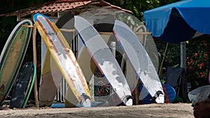 Surf boards in a rack