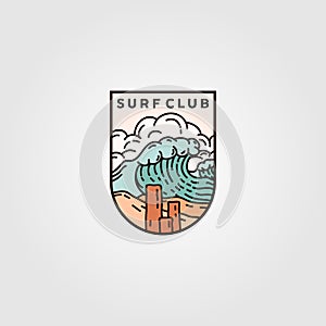 Surf club emblem logo vector illustration design, ocean wave logo design