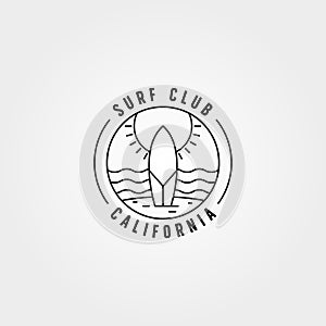 Surf club line icon logo vector symbol illustration design, surfboard california minimal vector design