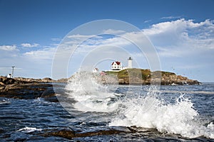 Surf Crashing by Nubble Lighthouse in Maine