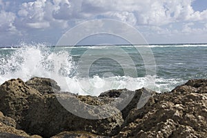 Surf Crashing on Sea Wall South Inlet Park Boca Raton Florida photo