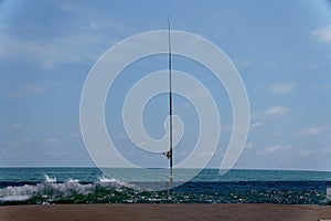 A surf fishing rod on the holder near Dewey Beach, Delaware, U.S