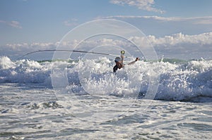 Surf fishing scene