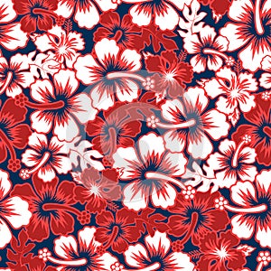 Surf floral hibiscus seamless pattern