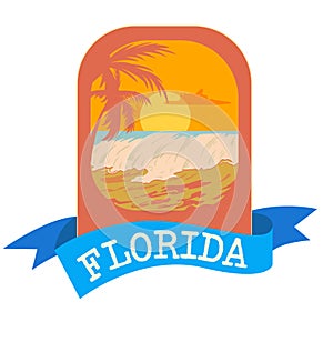 Surf Florida typography , tee shirt graphic emblem, vector illustration.