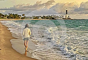 With surf in the foreground. Pompano Beach, FL