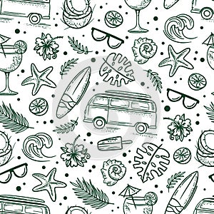 SURF GREEN Sea Travel Seamless Pattern Vector Illustration