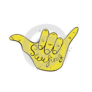 Surf hand sign. Hang loose surfers gesture.