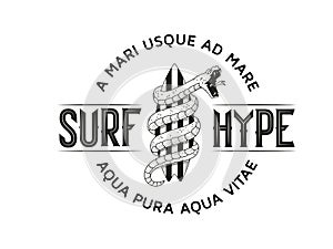 Surf Hype black on white background vector illustration
