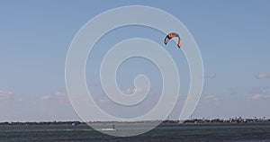 Surf kite sport man jumps coastal ocean bay Texas 4K