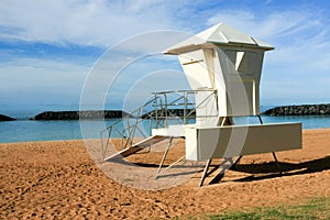 Surf lifeguard tower at Ala Moana Park, Honolulu.