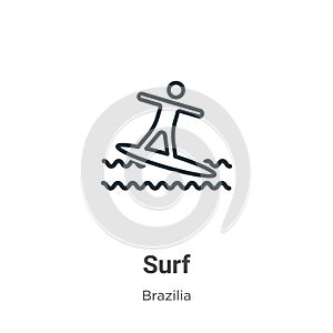 Surf outline vector icon. Thin line black surf icon, flat vector simple element illustration from editable brazilia concept photo