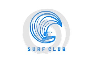 surf player, man and wave logo Designs Inspiration Isolated on White Background.