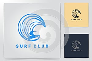 surf player, man and wave logo Designs Inspiration Isolated on White Background