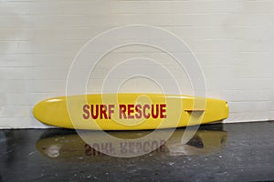 Surf rescue board at the beach in summer