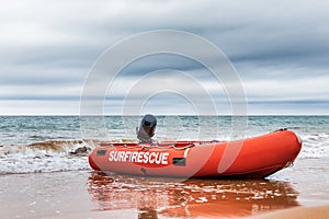 Surf Rescue boat on the beach in Burnie, Tasmania