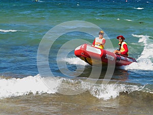 Inflatable surf rescue boat patrol, Australian coastal service