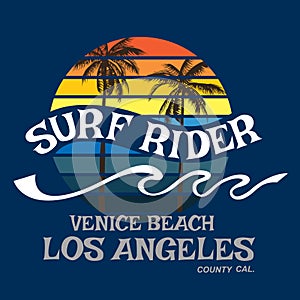Surf rider California typography, t-shirt graphics, vector forma