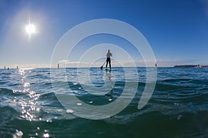 Surf Riders SUP Standing Waiting Waves Blue