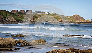 Surf rolling at Coldingham bay on the Scottish Borders, Scotland