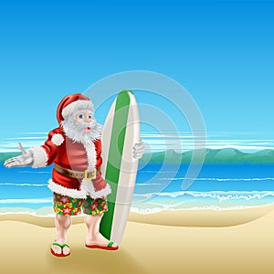 Surf Santa on the beach