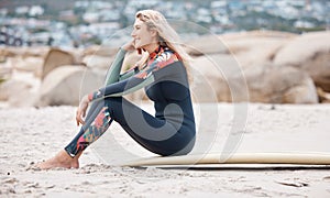 Surf, sea and surfing woman at beach for swimming and body boarding in the ocean while happy on surfer trip for summer