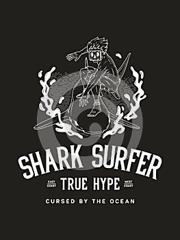 Surf the shark true surfer hype white on black