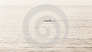 Surf Ski Canoe Paddler Ocean Silhouetted