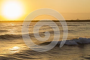 Surf-ski Paddler Ocean Sunrise