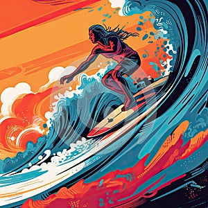 Surf sports illustration - made with Generative AI tools