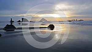 Surf on sunset at the Pacific Coast