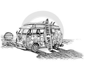 Surf van on the beach