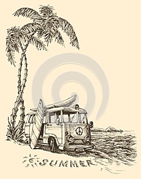 Surf van on the beach