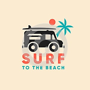 Surf van with palm trees modern logo design icon .