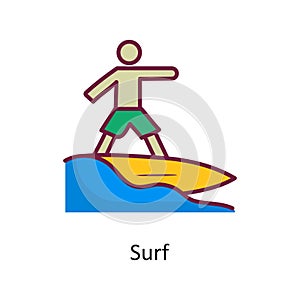 Surf vector Fill outline Icon Design illustration. Holiday Symbol on White background EPS 10 File