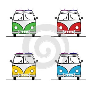 Surf vehicle with surboard set illustration in colorful