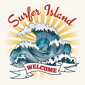 Surf wave vintage poster