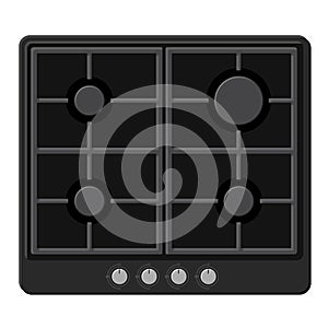 Surface of Black Gas Hob Stove. Vector