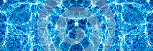 Surface of blue swimming pool, abstract background of water in swimming pool. Wide banner