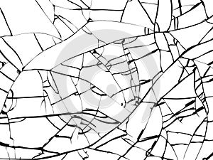 Surface of broken glass texture. Sketch shattered or crushed glass effect. Vector illustration isolated on white baclground photo